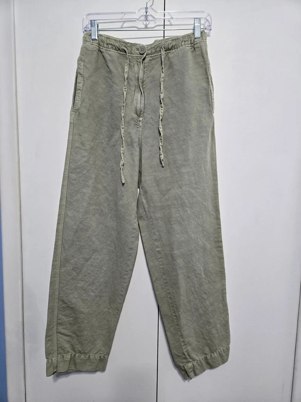 Zara Women’s Small Linen Blend Jogger Pants Sage Green Pull On Relaxed